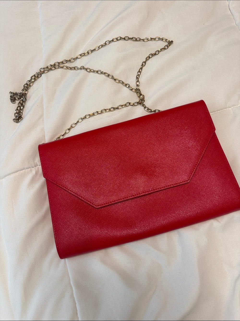 Halogen Bright Red Envelope Clutch with Gold Chain Strap